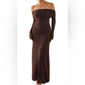Elegant Brown Off-Shoulder Dress